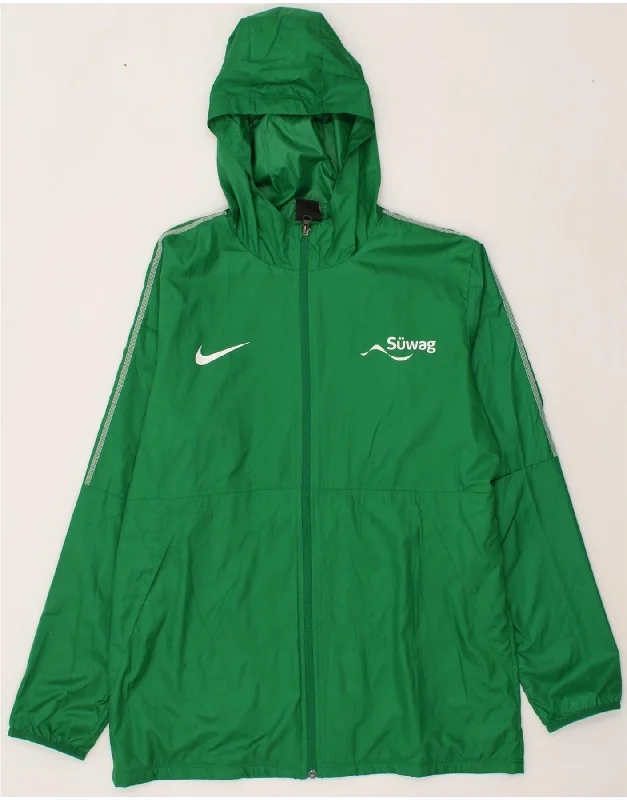 NIKE Mens Graphic Hooded Rain Jacket UK 40 Large Green Polyester