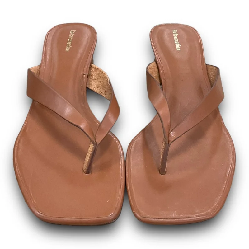 Statement Elegance Brown Sandals Heels Block Reformation, Size 8