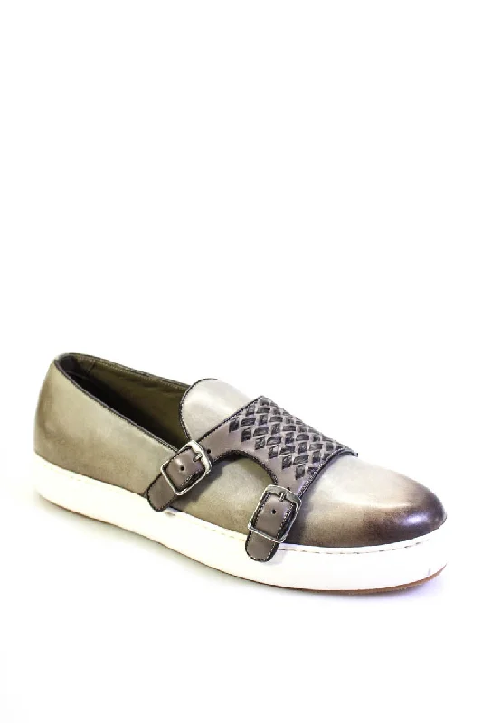 Luxe Feel Tardini  Mens Leather Monk Strap Slip On Sneakers Taupe