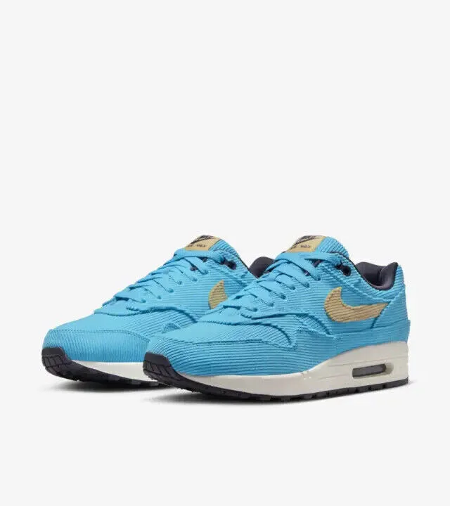 Couture Look Nike Air Max 1 FB8915-400 Mens Corduroy Baltic Blue Running Sneaker Shoes JRE3
