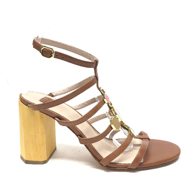 Striking Patterns Brown Sandals Heels Block Louise Et Cie, Size 9