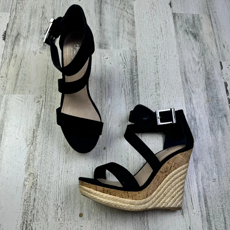 Elegant Accents Black Sandals Heels Wedge Charles David, Size 7.5
