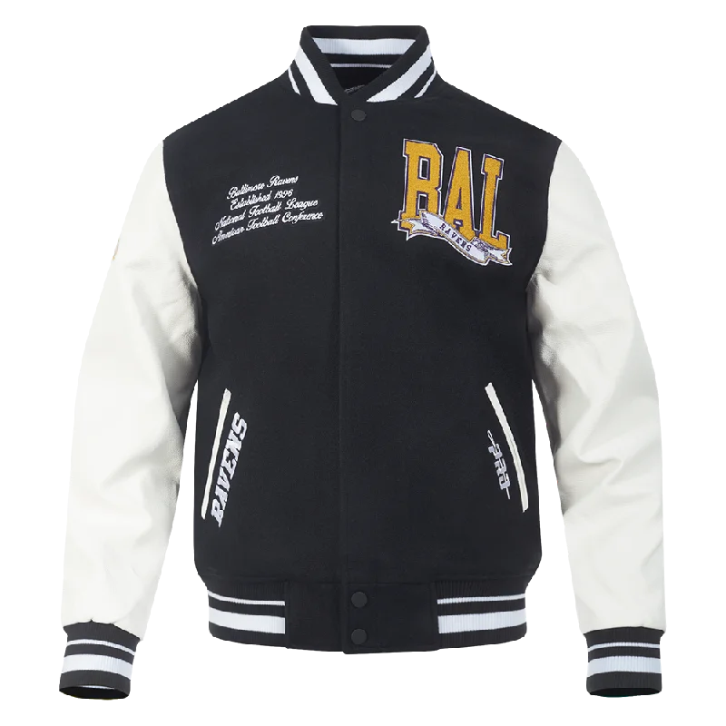 NFL BALTIMORE RAVENS TEAM PENNANTS MEN'S RIB WOOL VARSITY JACKET (BLACK/WHITE)