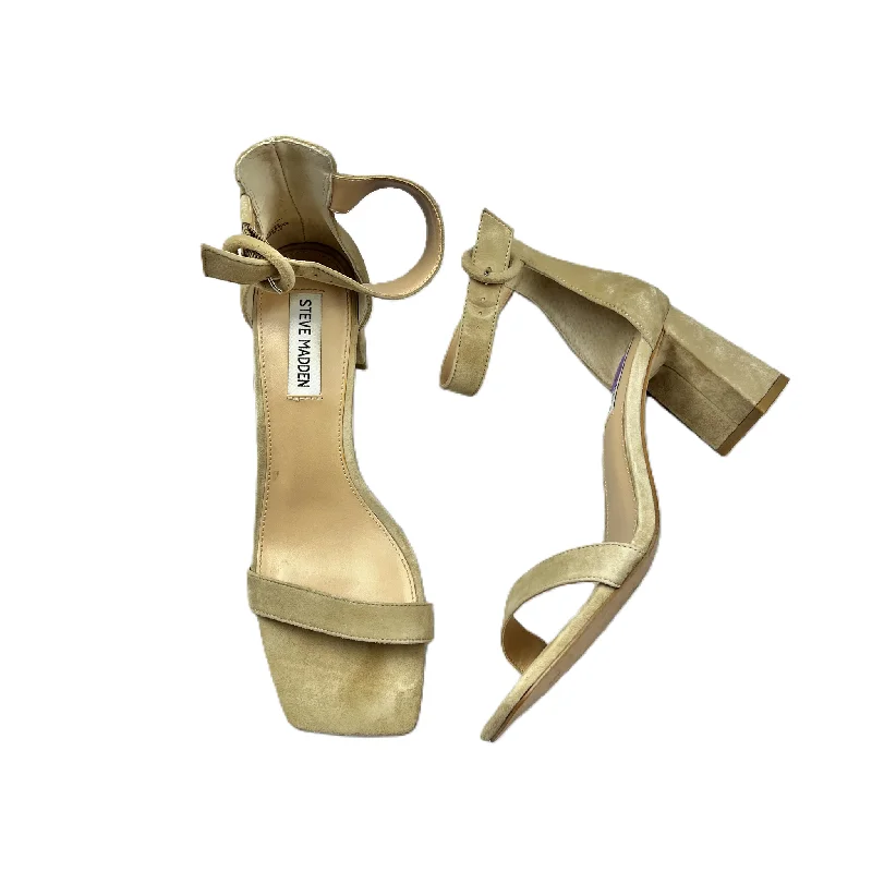 Couture Inspired Beige Sandals Heels Block By Steve Madden, Size: 9
