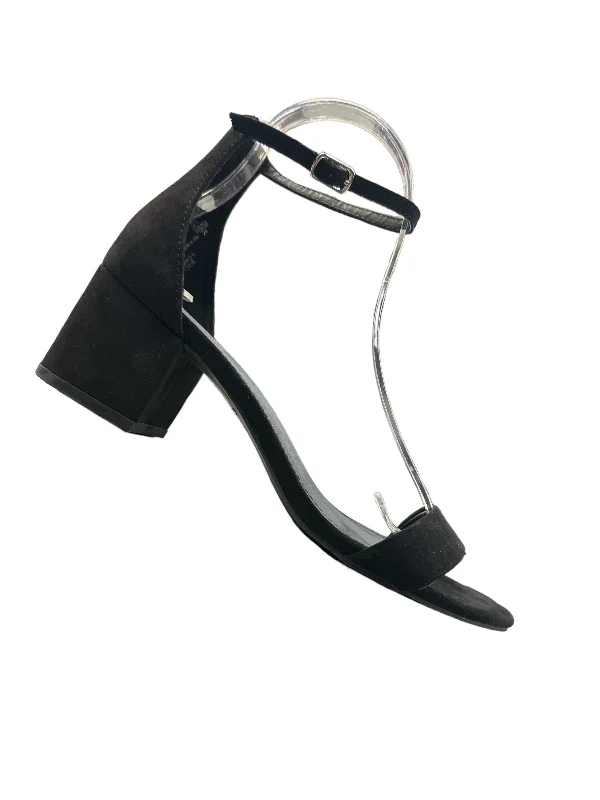 Edgy Look Black Sandals Heels Block Brash, Size 8.5