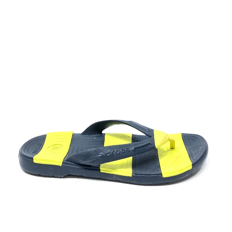 Seasonal Trend Blue & Yellow Sandals Flip Flops Crocs, Size 8
