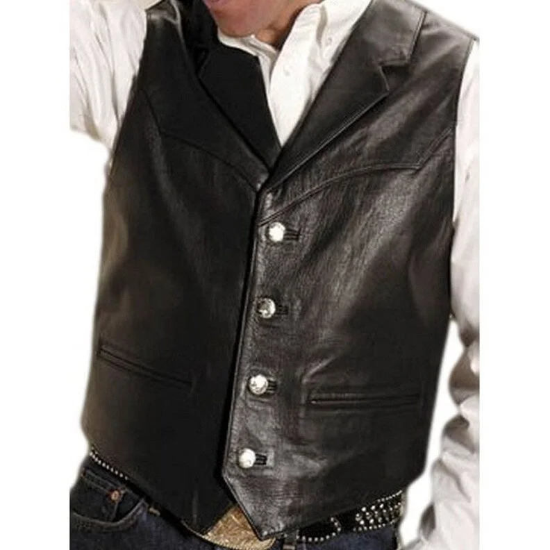 Roper Western Vest Mens Leather Button Brown 02-075-0510-0504 BR