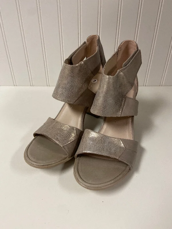 Edgy Sophistication Sandals Heels Block By Ecco In Taupe, Size: 7