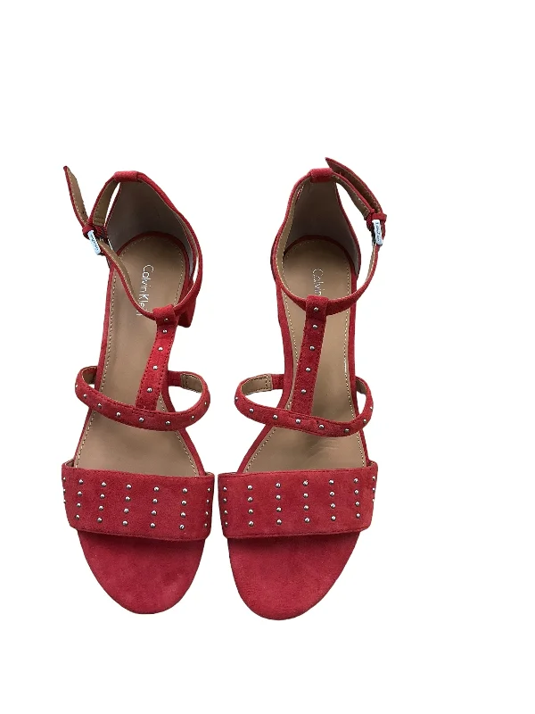 Luxe Styling Red Sandals Heels Block Calvin Klein, Size 9.5