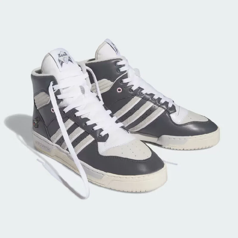 Elevated Design Adidas Rivalry High Scratchy IE7565 Sneakers Mens US 9 Gray White Leather NR8792