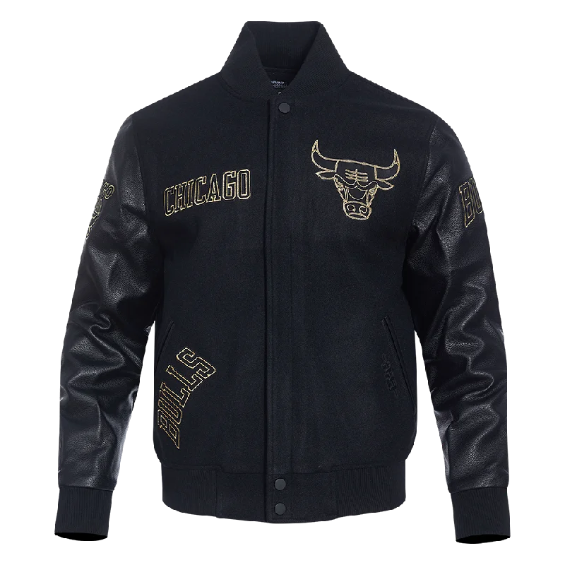 NBA CHICAGO BULLS BLACK & GOLD MEN'S WOOL VARSITY JACKET (BLACK)