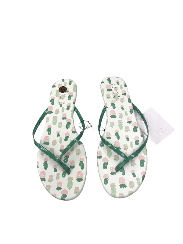 Minimal Edge Green & White Sandals Flip Flops Lc Lauren Conrad, Size 10