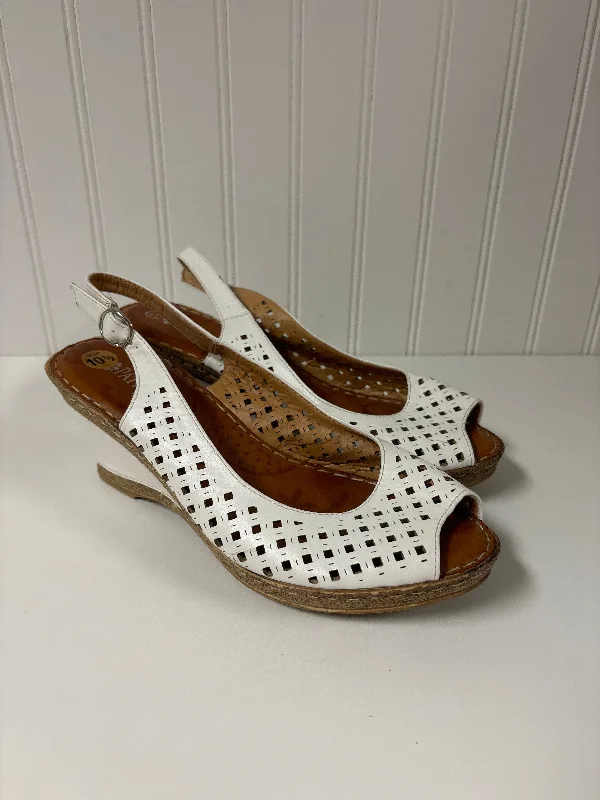 Unique Patterns White Sandals Heels Wedge Spring Step, Size 10.5