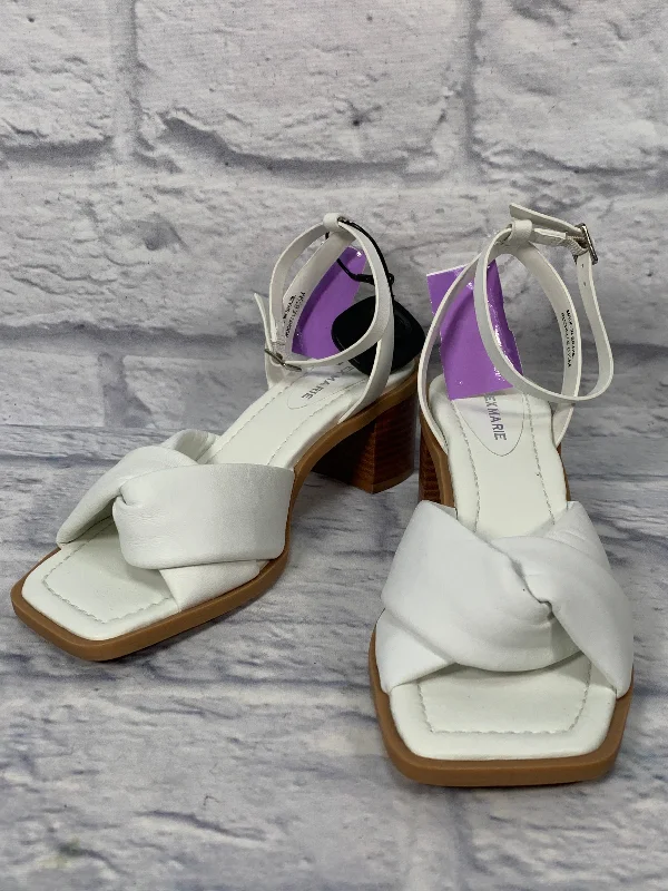 Luxury Touch White Sandals Heels Block Alex Marie, Size 6.5