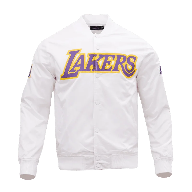 NBA LOS ANGELES LAKERS WORDMARK MEN'S SATIN JACKET (WHITE)