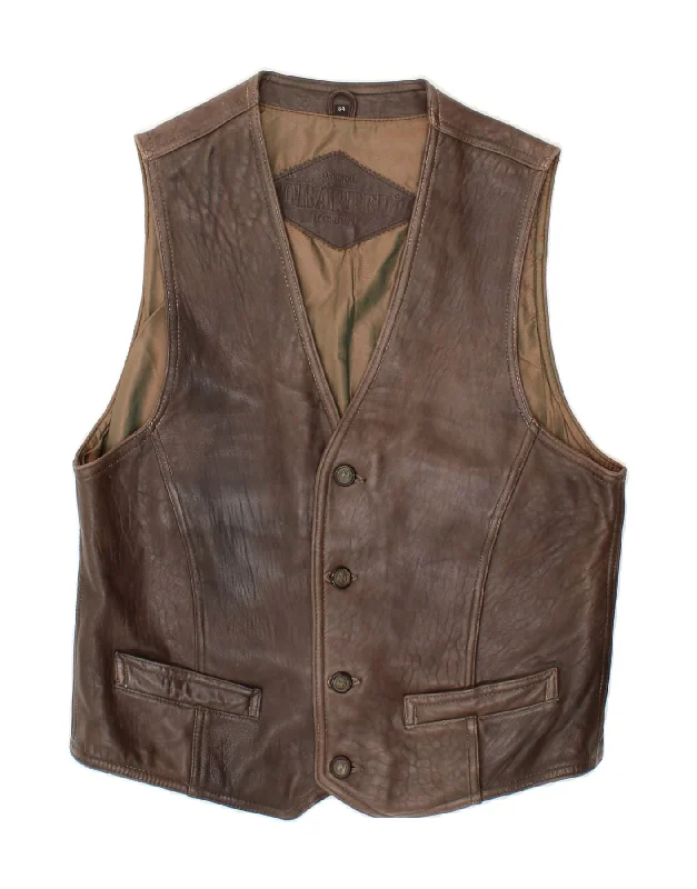 TRAPPER Mens Leather Waistcoat IT 54 XL Brown Leather