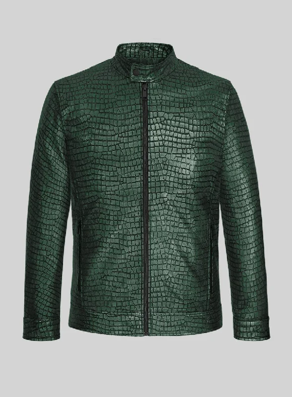 Lustrous Croc Metallic Green Leather Jacket