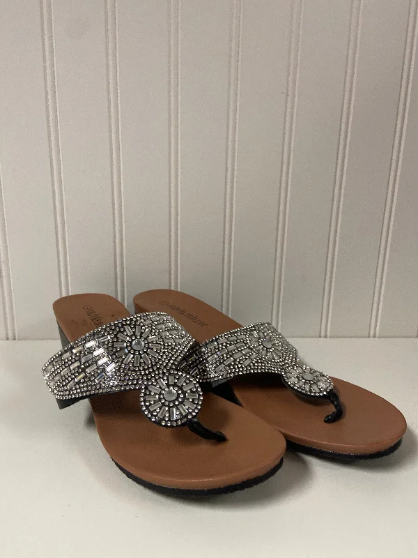 Modern Touch Black Sandals Heels Wedge Olivia Miller, Size 7