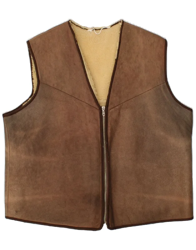 VINTAGE Mens Shearling Gilet UK 40 Large Brown