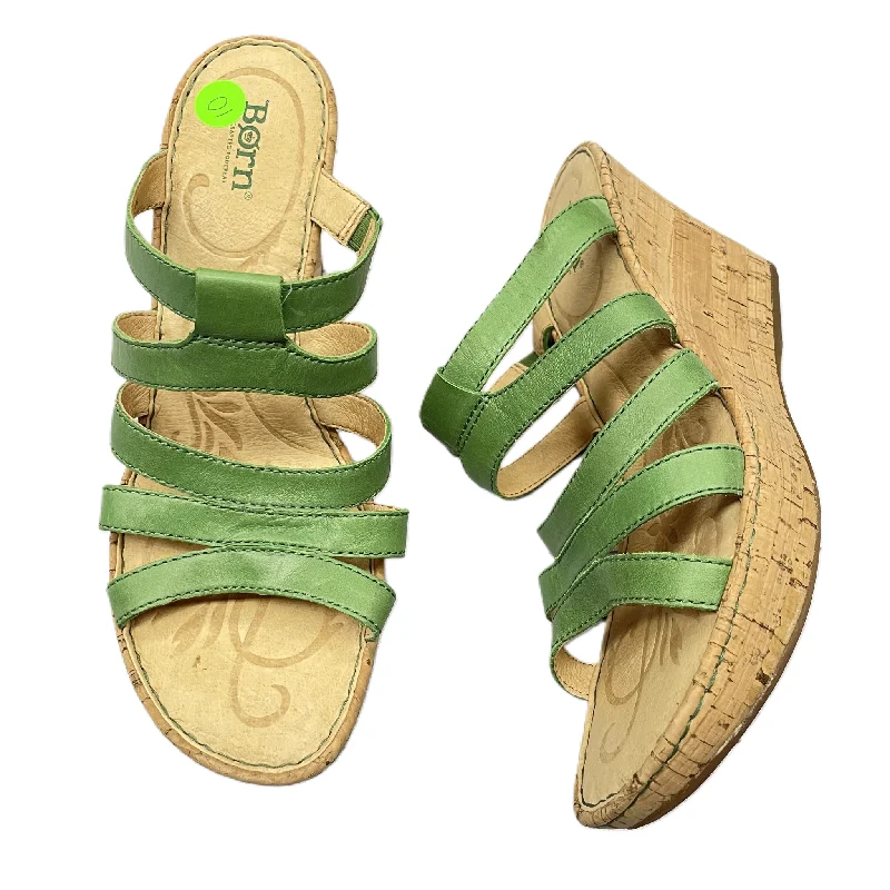 Edgy Look Green Sandals Heels Wedge By Born, Size: 10