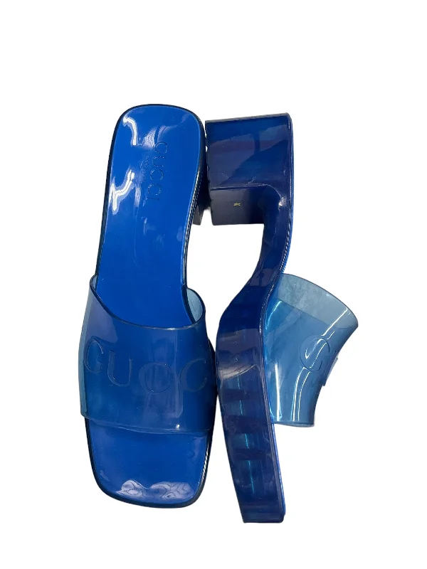 Art Deco Blue Sandals Designer Gucci, Size 13