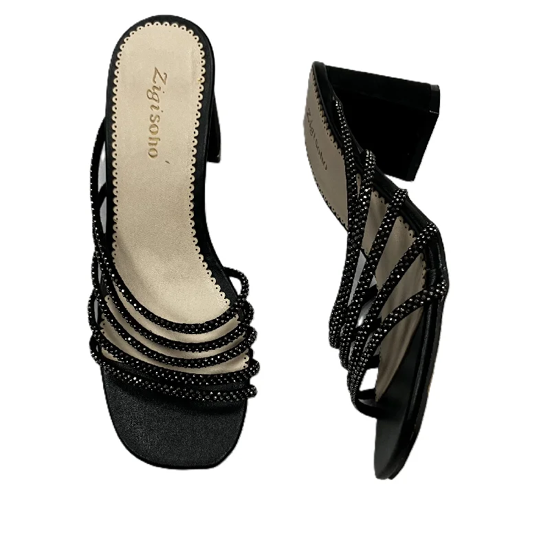 Sleek Finish Black & Silver Sandals Heels Block By Zigi Soho, Size: 9
