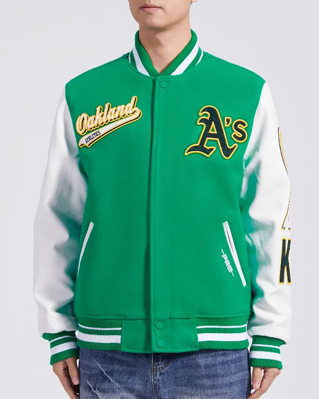 MLB OAKLAND ATHLETICS SCRIPT TAIL MEN'S RIB WOOL VARSITY (KELLY GREEN/ WHITE)