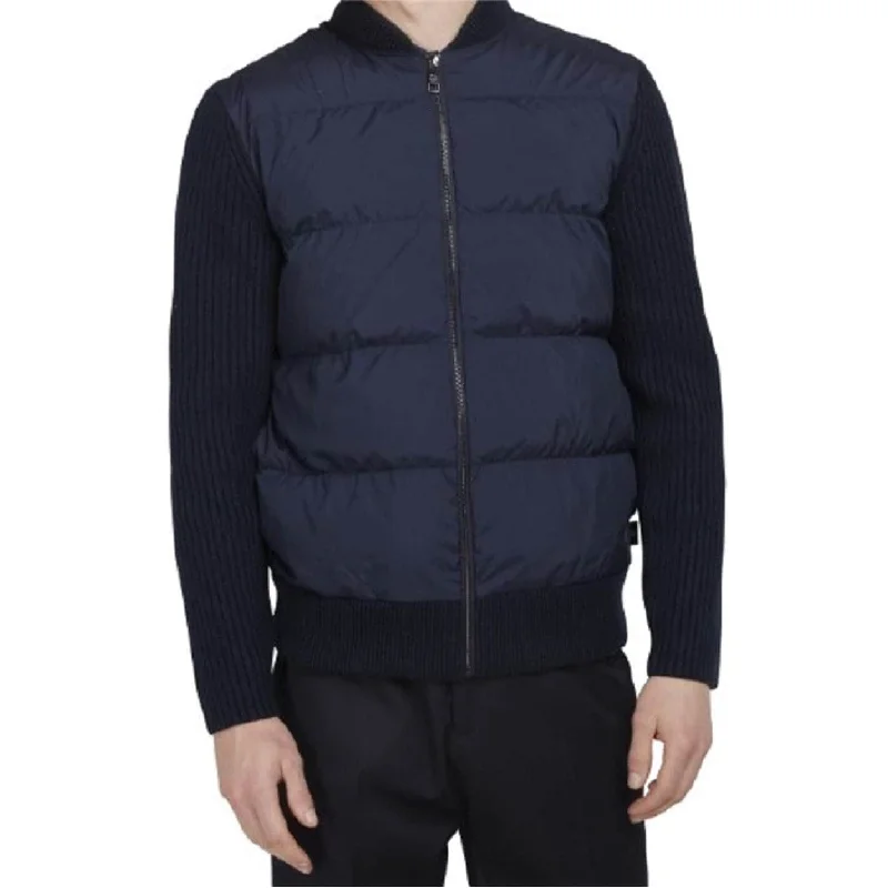 Ted Baker Men's Spores Quilted Front Knit Back Navy Blue Jacket Outerwear Coat