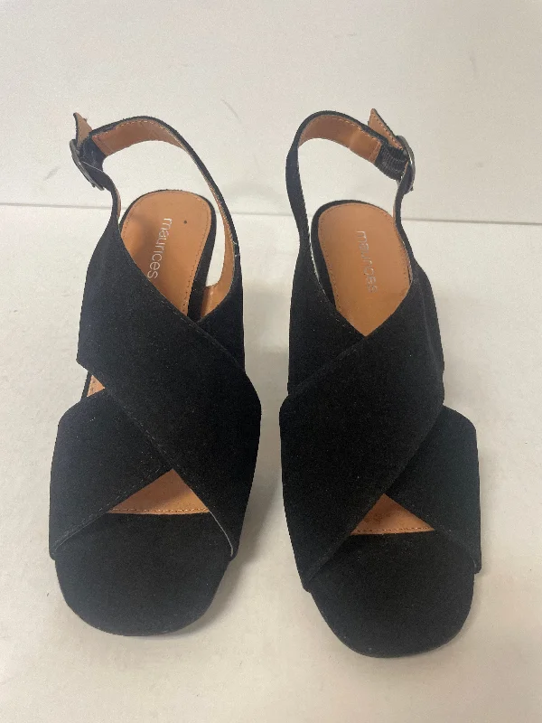 Striking Patterns Black Sandals Heels Block Maurices, Size 6