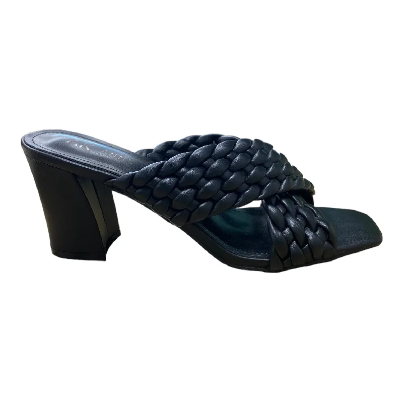 Rich Texture Black Sandals Heels Block Anne Klein, Size 10