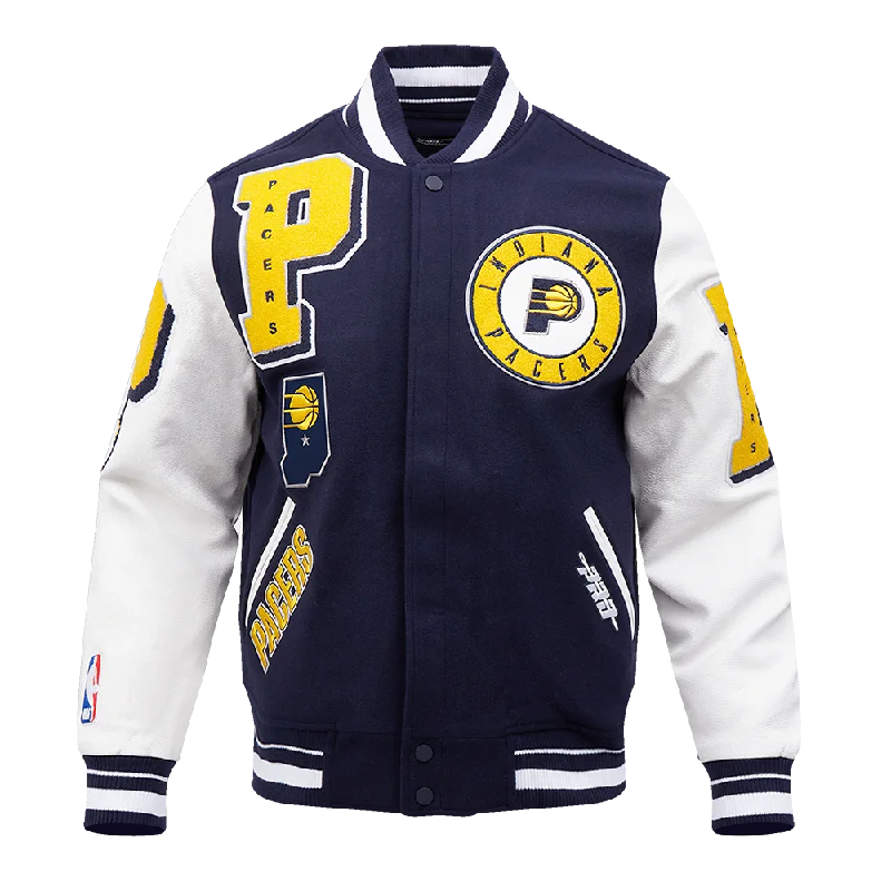 NBA INDIANA PACERS MASHUP MEN'S RIB WOOL VARSITY JACKET (MIDNIGHT NAVY/WHITE)