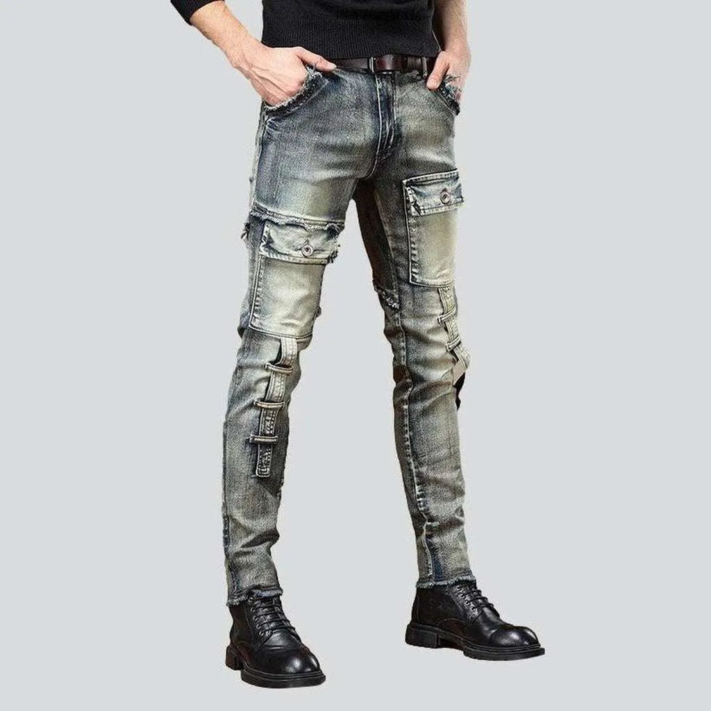 Flap pocket men's biker jeans