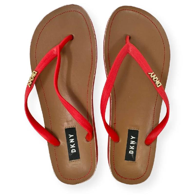 Versatile Glamour Red Sandals Flip Flops Dkny, Size 6.5