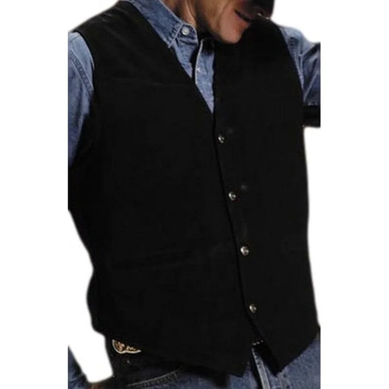 Roper Western Vest Mens Suede Leather Snap Black 02-075-0500-0512 BL