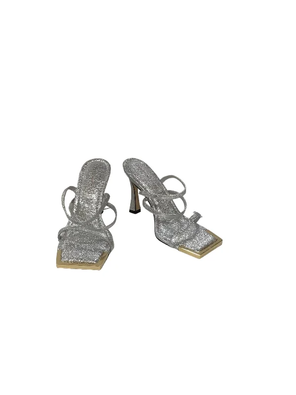 Urban Edge Silver Sandals Heels Block Good American, Size 7