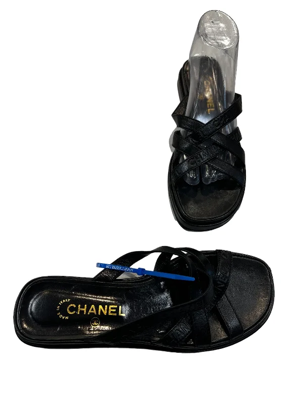 High-End Aesthetic Black Sandals Luxury Designer Chanel, Size 10
