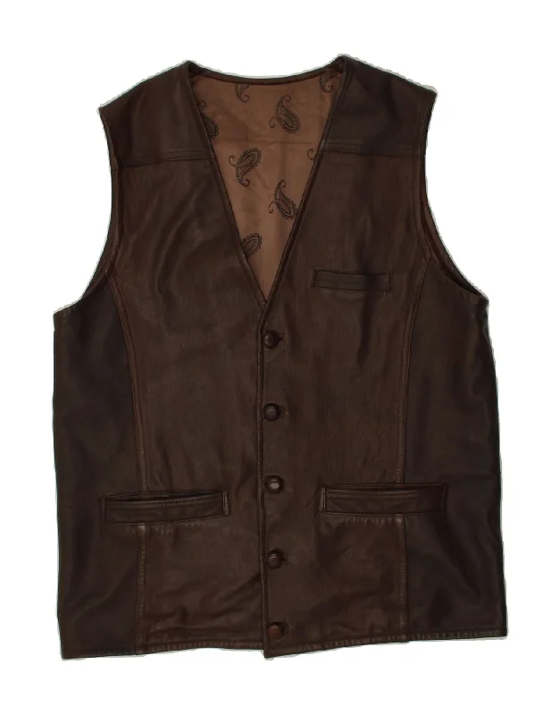 VINTAGE Mens Leather Gilet UK 38 Medium Brown