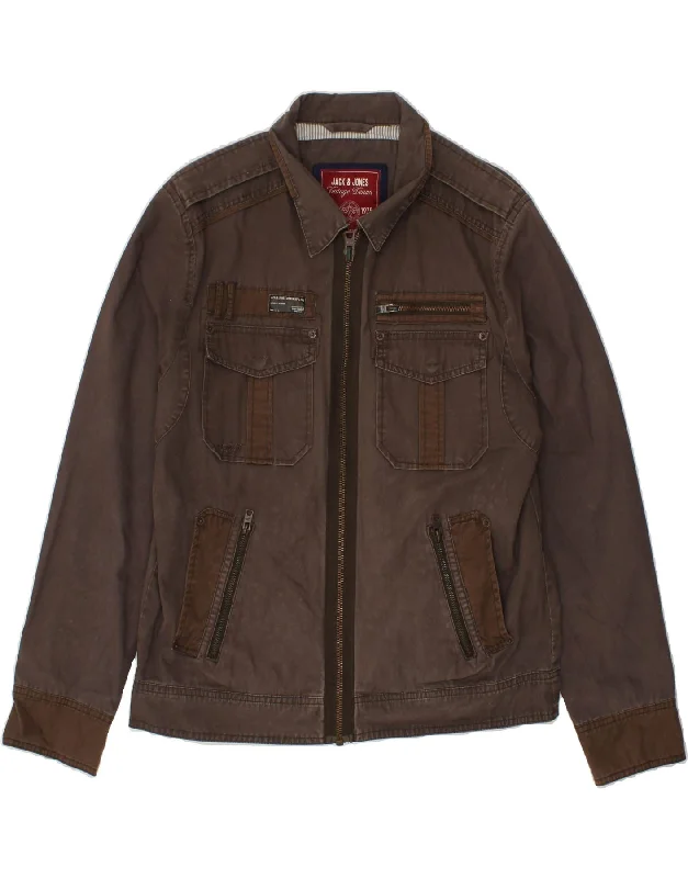 JACK & JONES Mens Utility Jacket UK 40 Large Brown Cotton