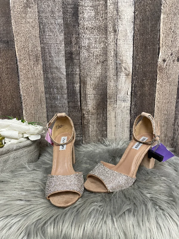 Parisian Charm Beige Sandals Heels Block Steve Madden, Size 8