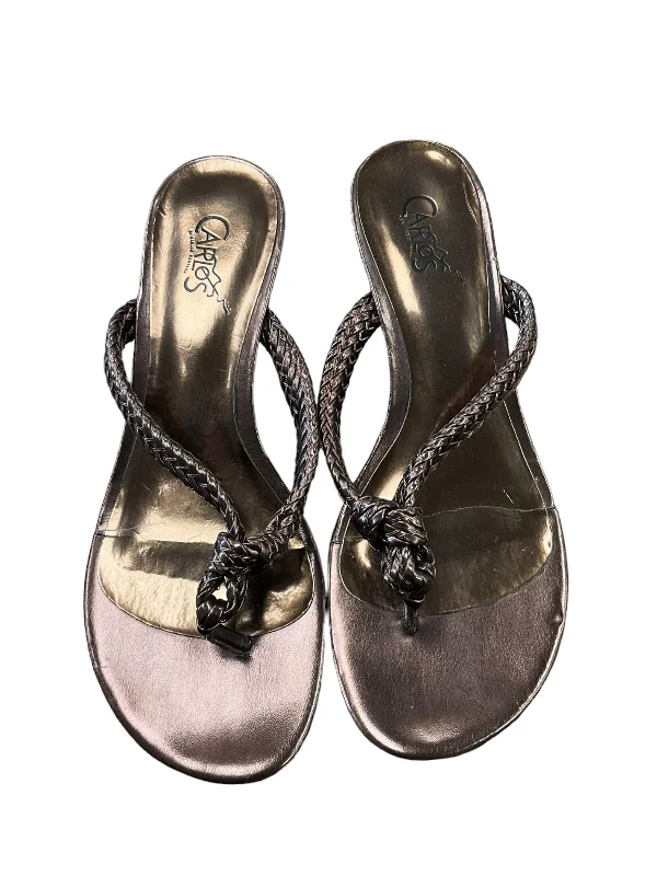 Versatile Glamour Bronze Sandals Heels Wedge Carlos By Carlos Santana, Size 7.5
