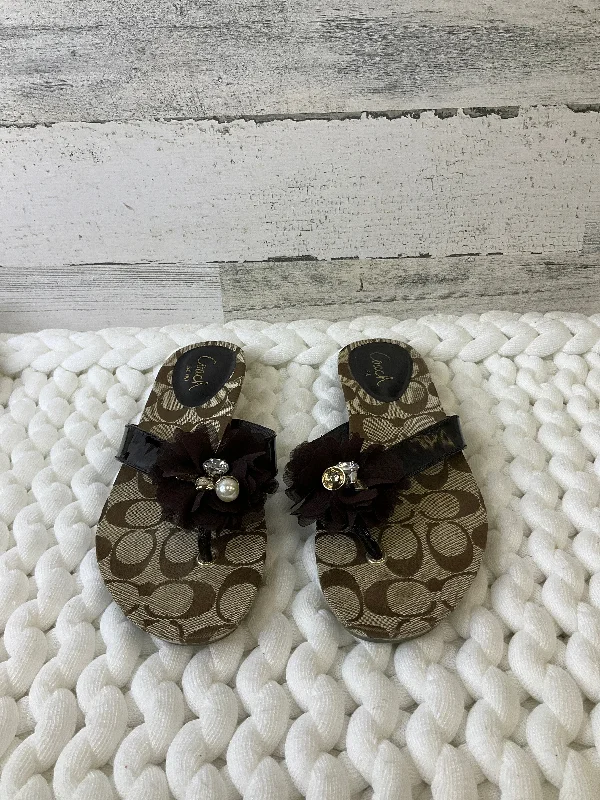 Luxury Statement Brown Sandals Flip Flops Coach, Size 6.5