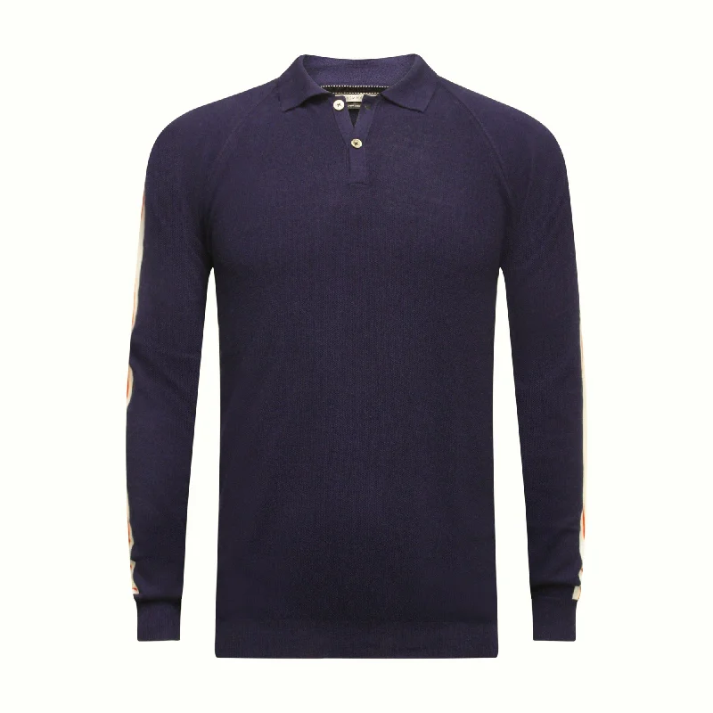 Long Sleeve Polo Shirt with sleeve striping Monaco Navy