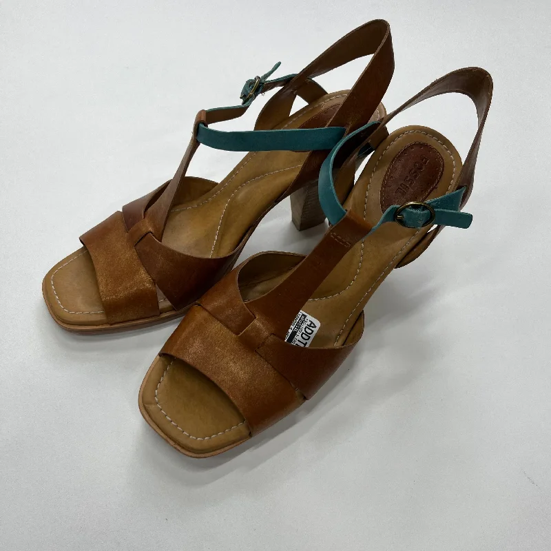 Runway Ready Brown Sandals Heels Block Fossil, Size 8.5
