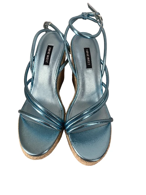 Fashion Forward Blue Sandals Heels Block Nine West, Size 9.5