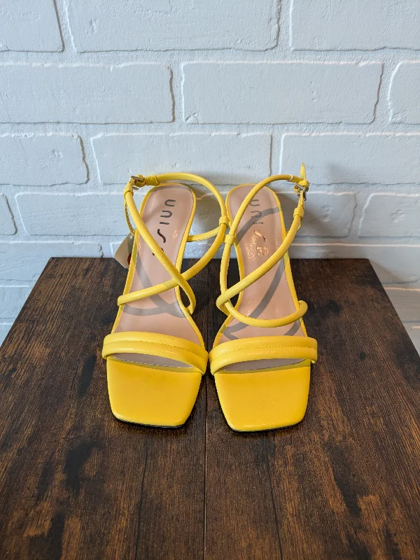 Luxury Touch Yellow Sandals Heels Stiletto Unisha, Size 10