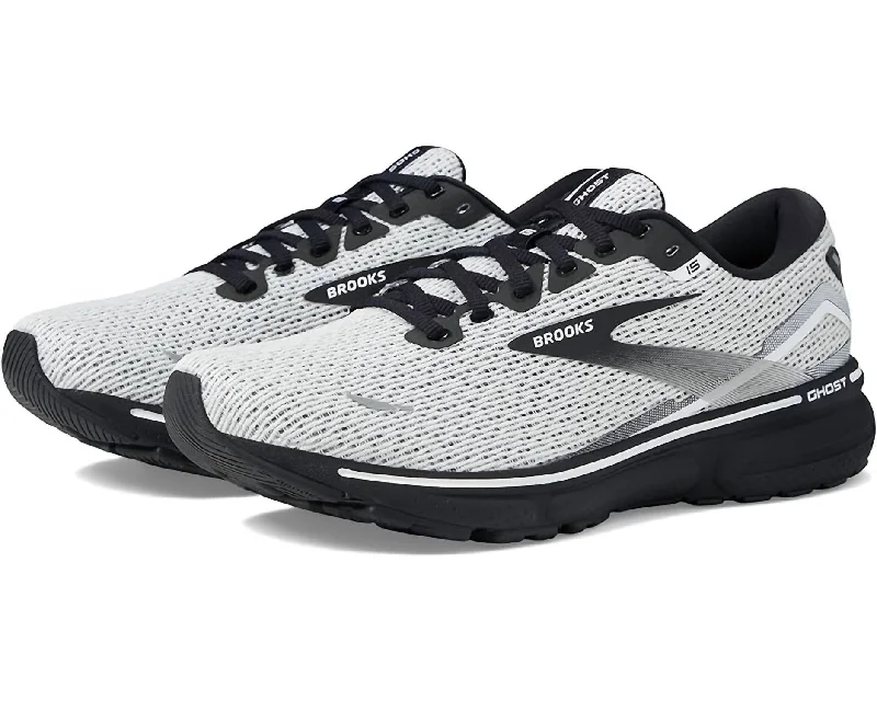 Subdued Elegance Men's Ghost 15 Running Shoes ( D Width ) In Black White