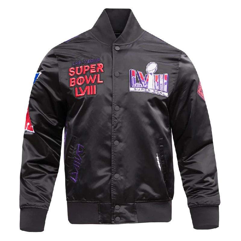 NFL SUPERBOWL LVIII MEN'S SUBLIMATED SATIN JACKET (BLACK)