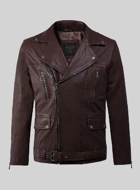 Resolute Burgundy Biker Leather Jacket