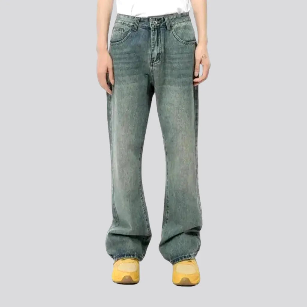 90s fashion roomy sanded men's jeans