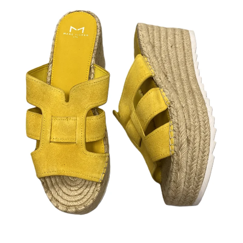 Unique Texture Yellow Sandals Heels Wedge By Marc Fisher, Size: 9.5